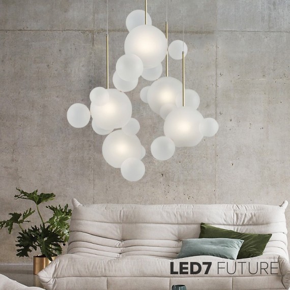 Giopato & Coombes - Bolle Frosted Circular Chandelier 14 Bubbles